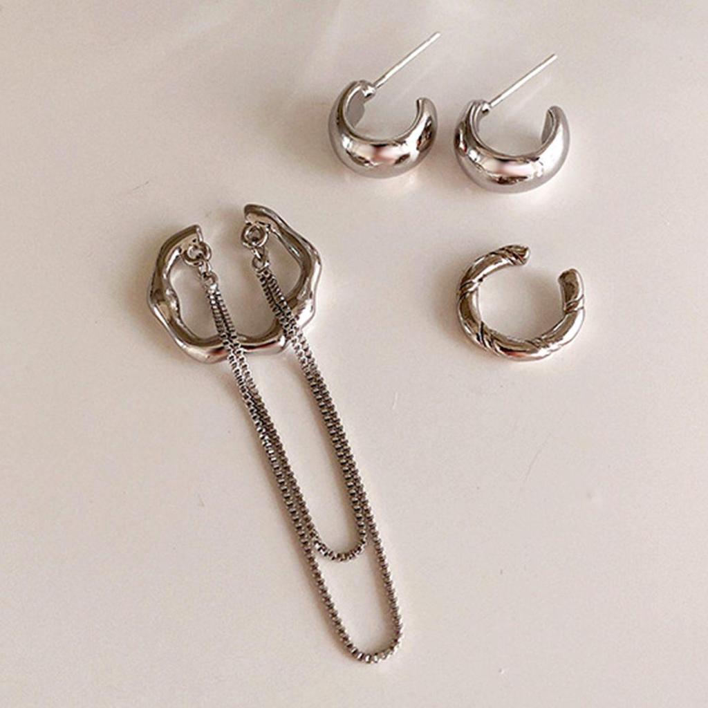 Серьги из серебра 925 пробы с нерегулярной цепочкой Дунгуань и набор кафф для ушей, не требующих прокола