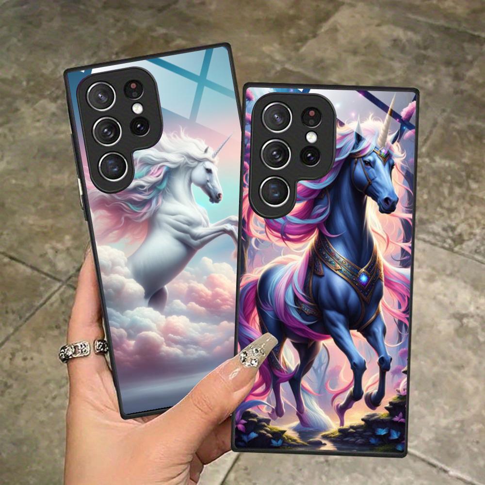 Фантазийный чехол для мобильного телефона с единорогом для Samsung Galaxy S26 S25 S24 S23 S22 S21 S20 Note20 Plus FE Ultra Стеклянный цветной чехол