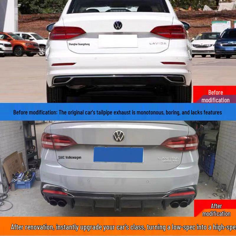 Black Carbon Fiber Stainless Steel Quad Exhaust Tips for VW Lavida - No Welding Needed