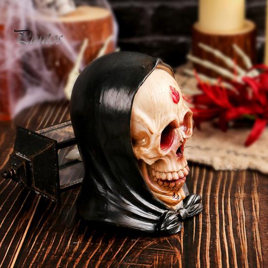 Реалистичная модель человеческого черепа, ретро-статуя из смолы с капюшоном, жуткая статуэтка для домашнего рабочего стола на Хэллоуин
