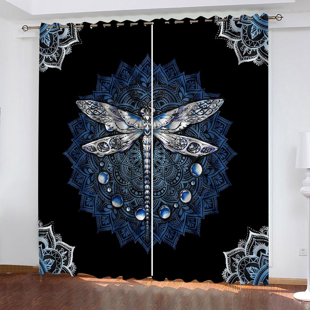 Curtains For The Home 3D Animal Dragonfly Living Room Curtains 2 Pieces Fashion, Bedroom Blackout Curtains Sunscreen Uv