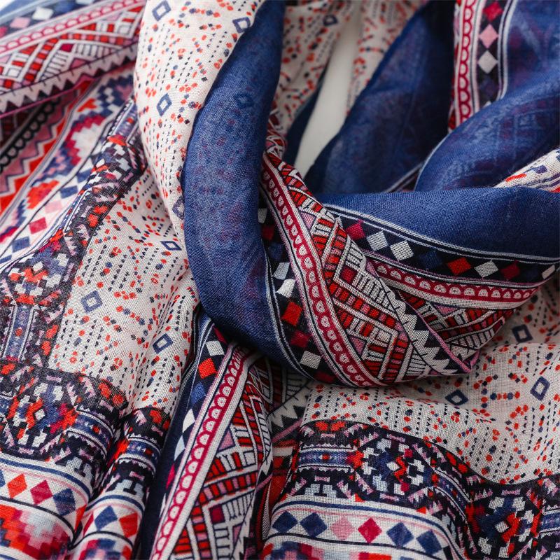 Boho Chic Floral Print Tassel Scarf for Women - Lightweight Polyester, Windproof & Sun-Protective Shawl with Ethnic Patterns