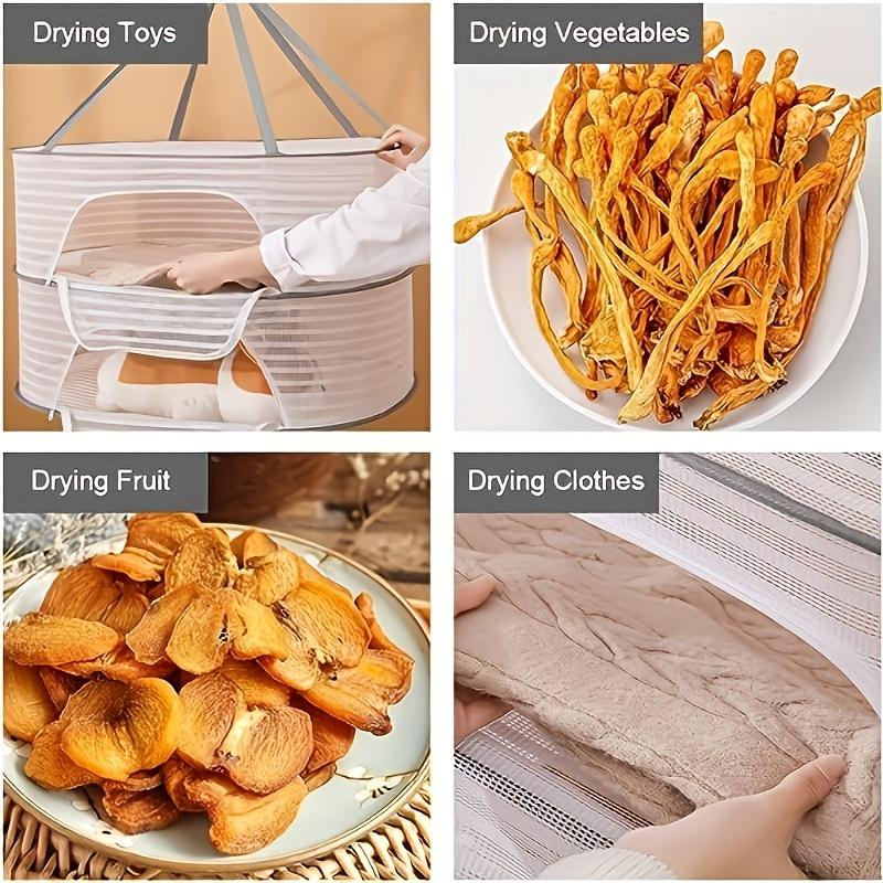 1~3-ярусная складная сушилка для одежды на молнии - Нетоксичная полиэстеровая сетка для рыбы, креветок и трав. Подходит для сушки продуктов и подвешивания фруктов.