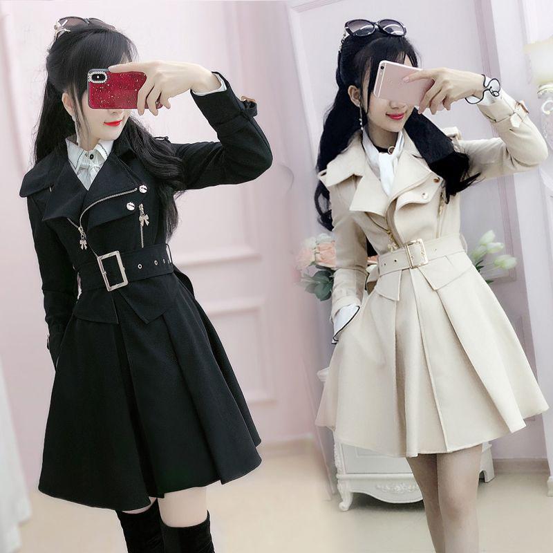 Женский Тренч Весна Осень Зима Ветровка Британское Пальто Тонкий Однотонный Пальто