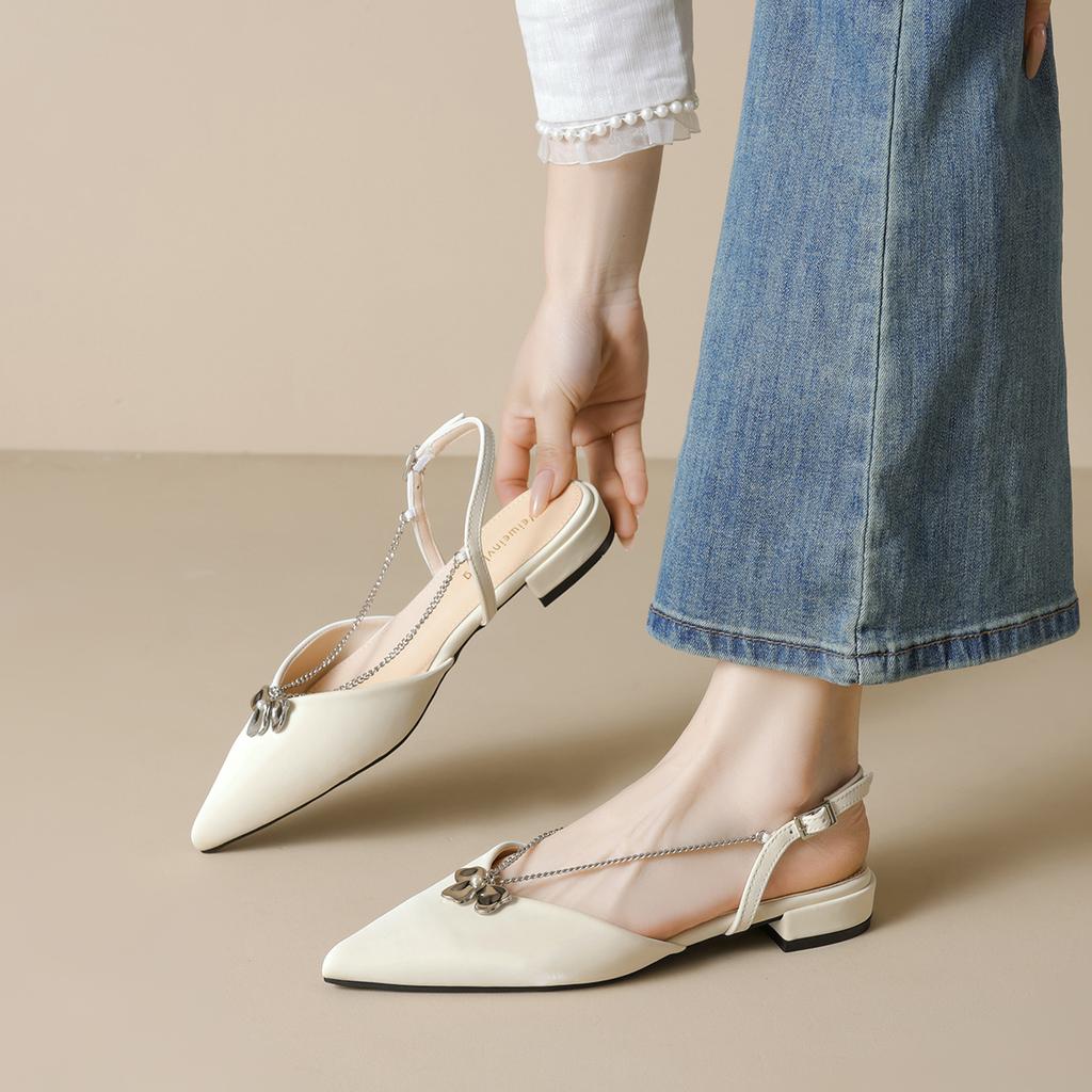 Босоножки Баотоу женские плоские цепочка с юбкой темпераментные остроносые одинарные туфли