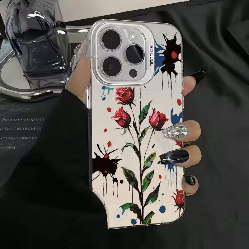 Flowers And Plants Electroplate Silver IMD Case For Samsung Galaxy A13 A14 A23 A15 A35 A55 S24 S23 S22 S21 Ultra Plus FE Cover