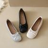 Bow shallow mouth single shoes women's 2025 new summer round head flat shoes French one-pedal Mary Jane shoes size 34