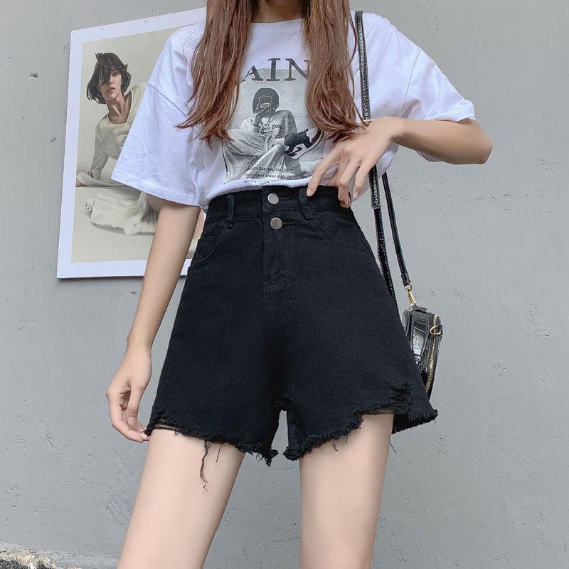 Classic and Minimalist Fashion Versatile Summer Black Female Loose High-waisted A Word Thin Outside Wearing Wide-legged Denim Shorts Individuality