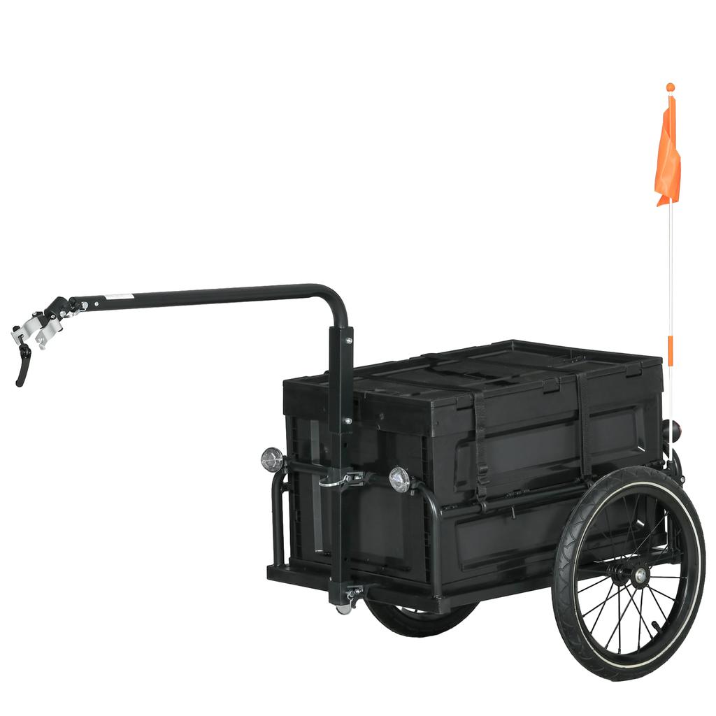 Bicycle Trailer, 65 L Storage Box, Safety Reflectors, Max Load 40 kg, Black