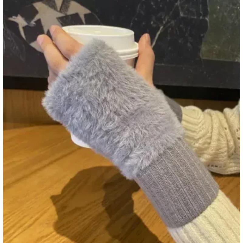 Новые перчатки из норкового флиса с полупальцами для женщин, мягкие зимние теплые роскошные однотонные плюшевые вязаные перчатки без пальцев