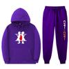 Mens Winter Warm Hooded Sweatshirt Pants Set Anime Inspired Casual Tracksuit Cotton Blend Thick Fleece Lined