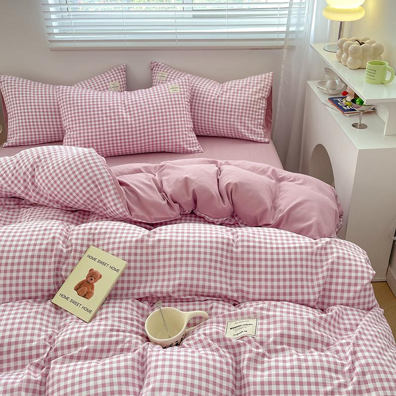 Plaid Style Bedding Set Skin-friendly Quilt Cover Pillowcase Bedsheet Home Bed Linen Sets Single/Full/Queen/King Size Bedclothes