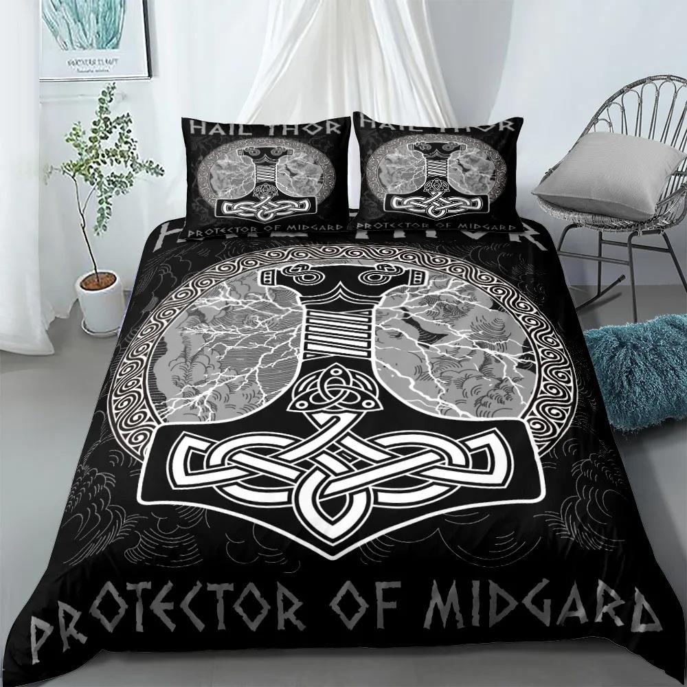 Viking Printed Duvet Set Ancient Myth Themed Bedding Set Three-Piece Set