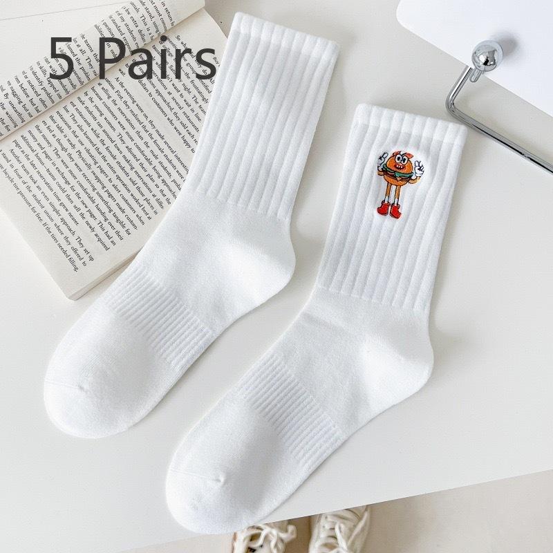 5 пар мужских и женских вышитых носков средней длины с впитывающими пот мультяшными рисунками