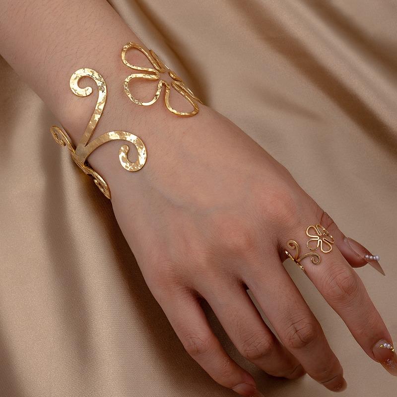 1 комплект элегантных регулируемых браслетов-колец с полым цветочным узором, геометрические цветочные браслеты с открытой манжетой, ювелирные изделия для вечеринки, подарок