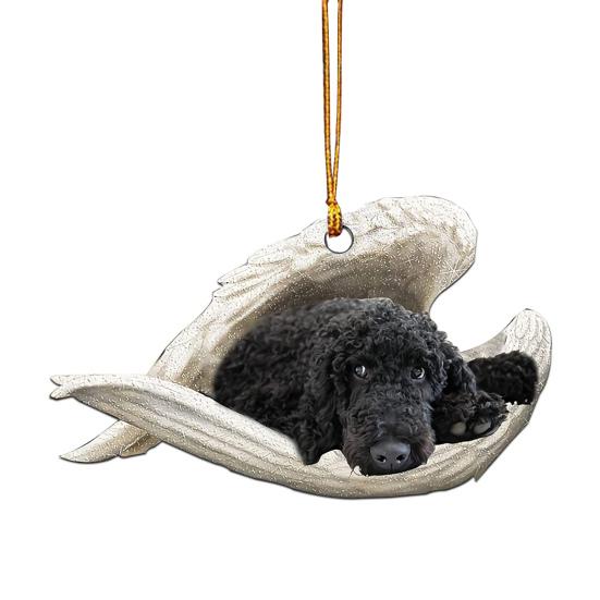 Собака спит в крыльях ангела, 2D плоское украшение, подвеска для зеркала заднего вида автомобиля, сувенир в память о питомце для рождественской елки, аксессуары для интерьера автомобиля