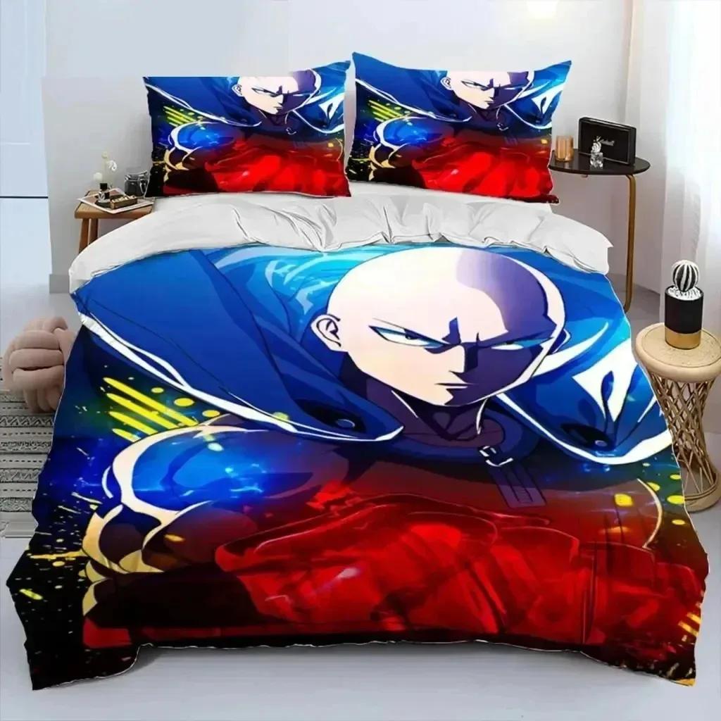 Аниме One-Punch Man Сайтама 3D НОВЫЙ Пододеяльник Наволочка Комплект постельного белья Взрослый Девочка Спальня Декор Дети Односпальный Двуспальный Большой