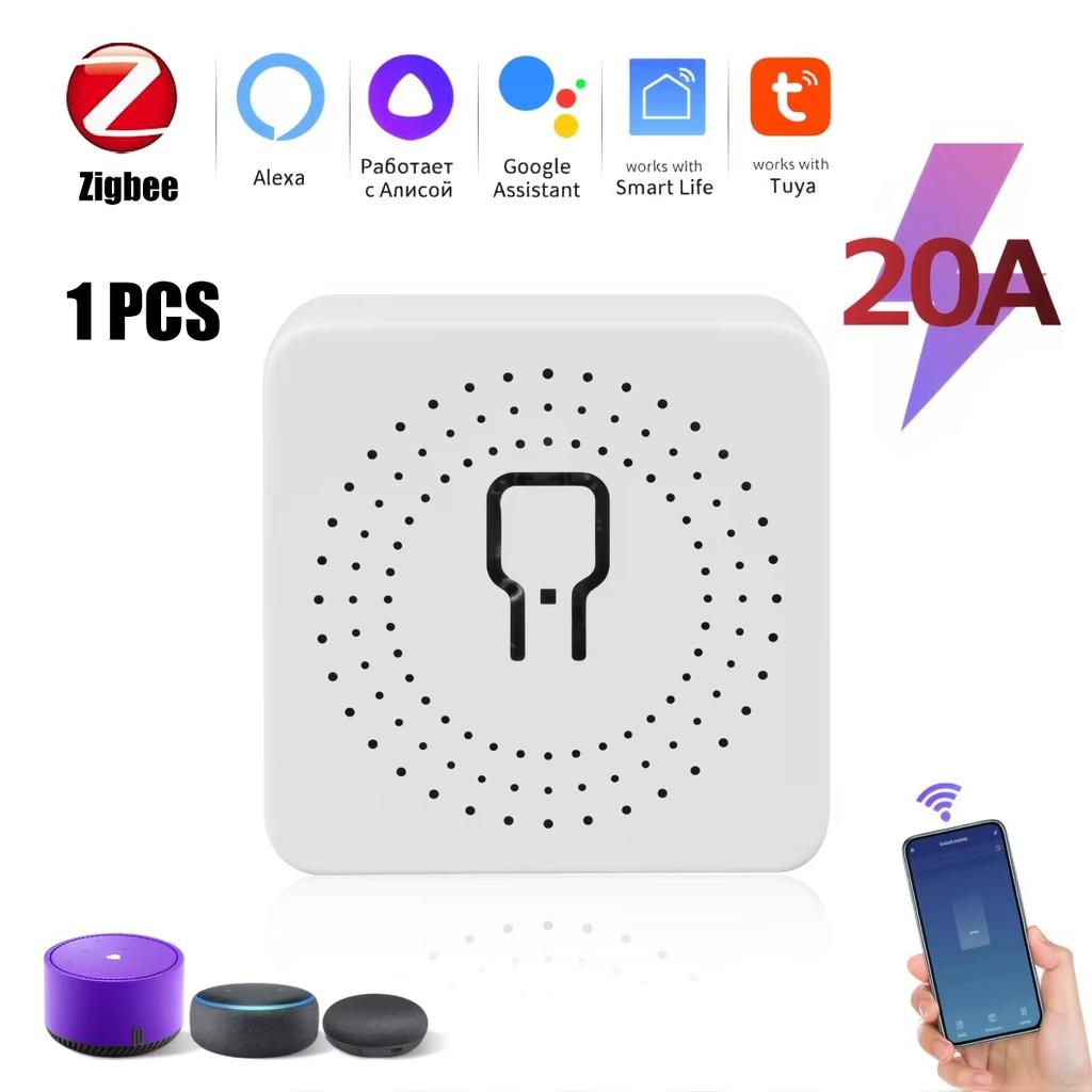 Мини умный модуль переключателя 16А/20А Tuya WiFi ZigBee, реле-автомат для DIY, двухстороннее управление с помощью приложения, пульт ДУ и голосовое управление, работает с Alexa, Google Home, автоматизация
