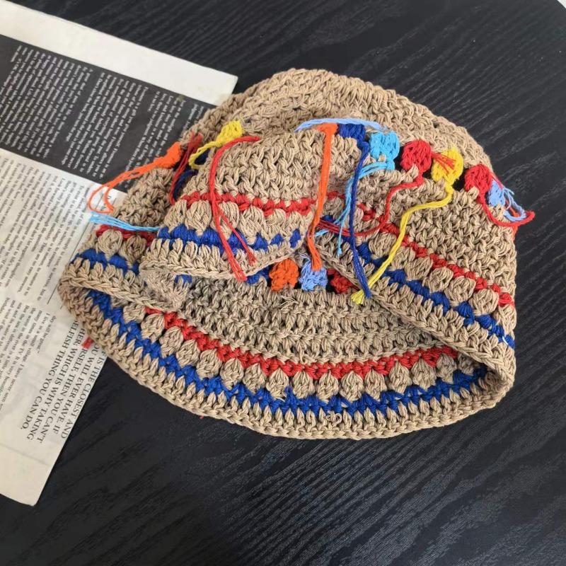 Корейская свежая ручная вязка крючком цветная бахрома шляпа-ведро для женщин весна-лето путешествия повседневная милая универсальная хлопковая вязаная шапка