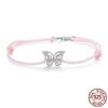 Новый регулируемый браслет с розовой бабочкой, яркий девчачий серебряный браслет S925, ювелирные изделия