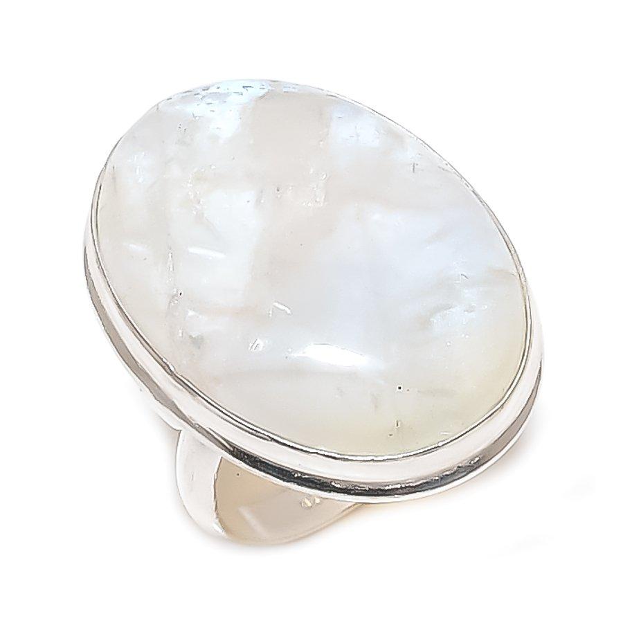 Лунный камень Драгоценный камень Ручной работы 925 Стерлинговое серебро Ювелирное кольцо Размер 8.5 v3L12