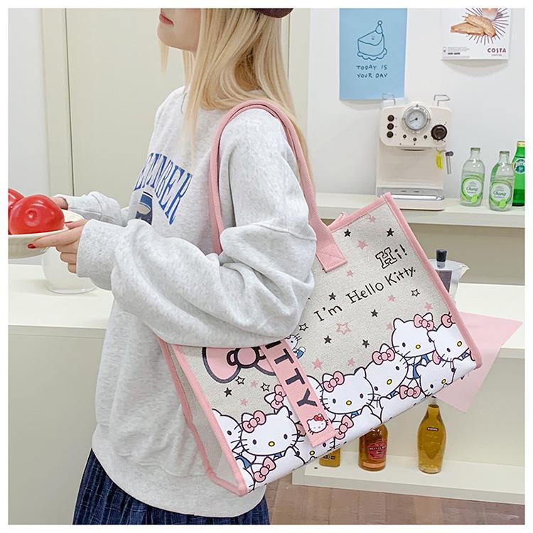 Large Capacity Korean Cartoon Cat Canvas Crossbody & Tote Bag