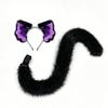 Handmade Plush Cat Ears Tail Set Cosplay Black With Green Or Purple Accents Cute Animal-Themed Accessory Anime