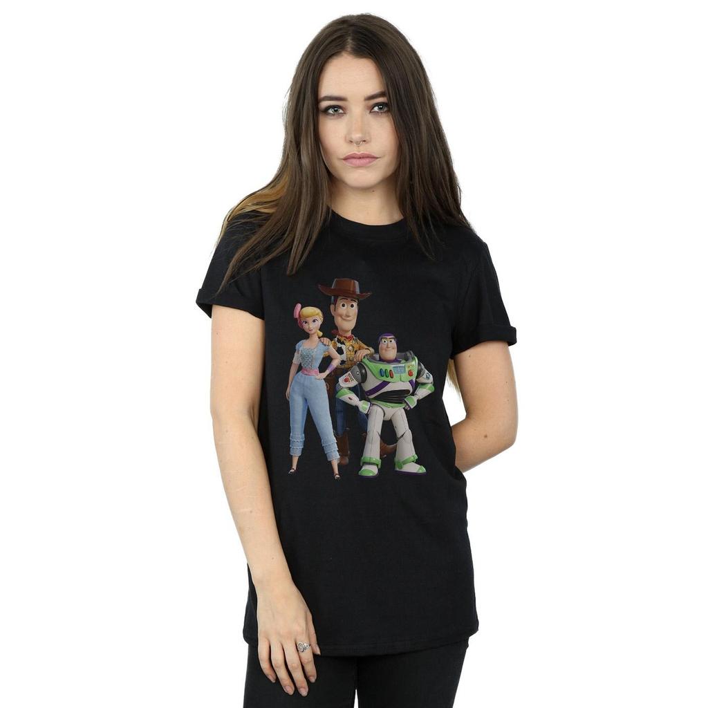 Disney Womens/Ladies Toy Story 4 Woody Buzz and Bo Peep Cotton Boyfriend T-Shirt