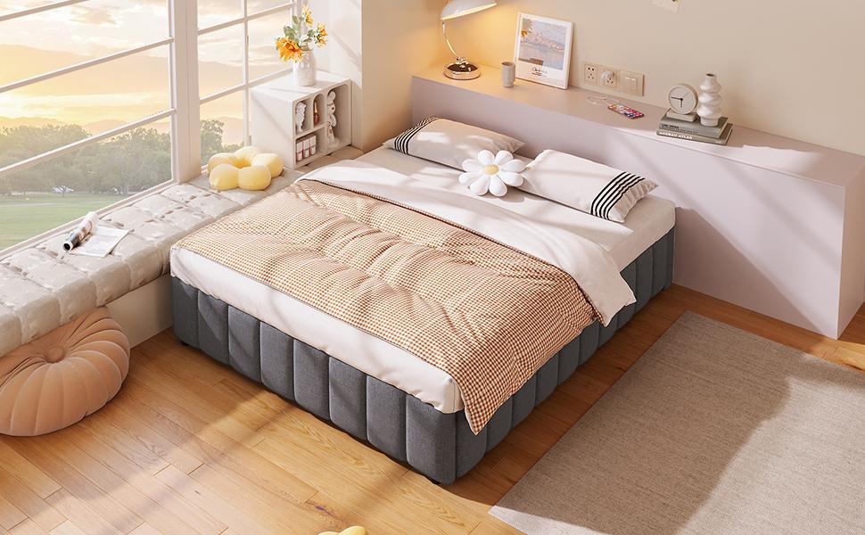 Upholstered Bed, 140*200cm, Hydraulic Storage, without Headboard, without Mattress, Grey
