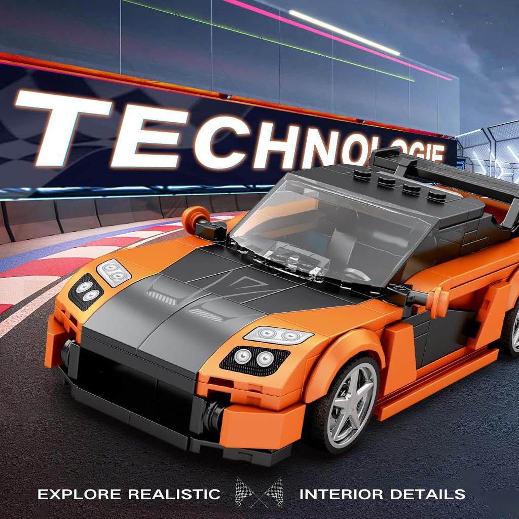 367 шт. Оранжевый спортивный автомобиль Строительные блоки Классический автомобиль Модель автомобиля Настольное украшение Креативная DIY игрушка Праздничные подарки для детей