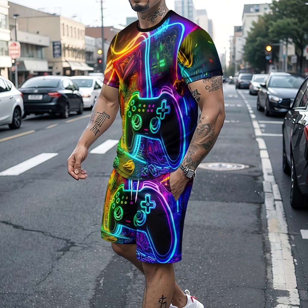 2Pcs Trendy Outfits For Men, Casual Crew Neck Short Sleeve T-shirt And Shorts Set For Summer, Men's Clothing Vacation Workout