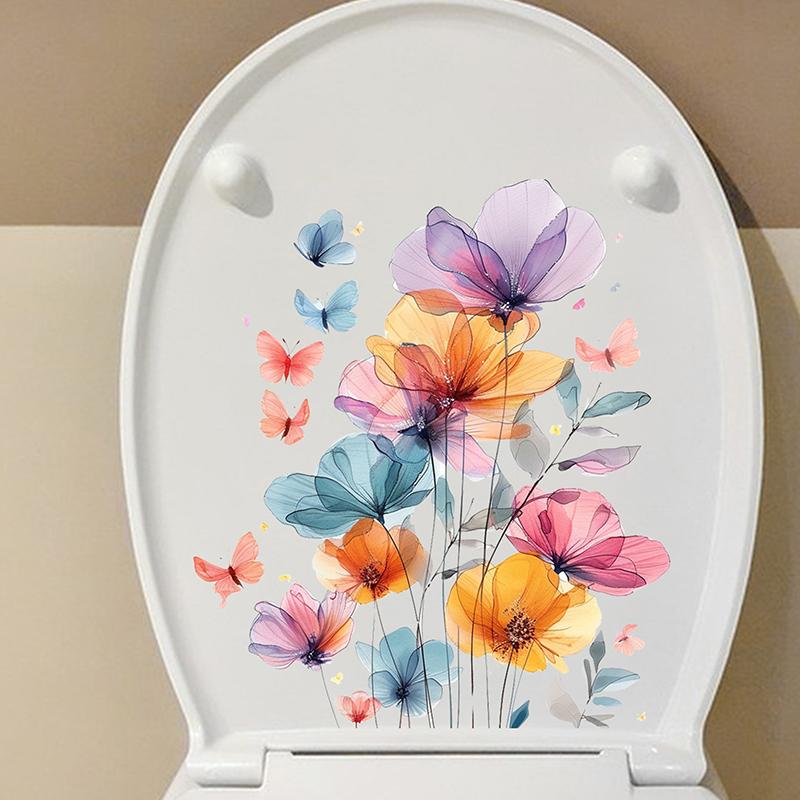 Забавные наклейки на туалет с изображением бабочек и цветов, водонепроницаемые самоклеящиеся декоративные наклейки для крышки унитаза, холодильника, украшения дома