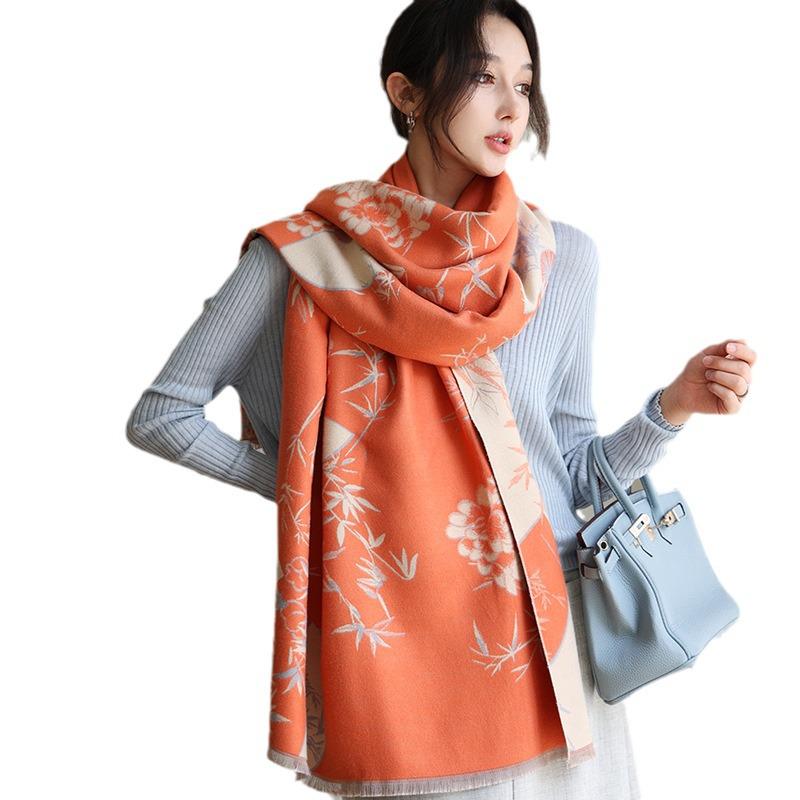 Женский модный зимний шарф из искусственного кашемира 2024 года — теплая, толстая жаккардовая шаль