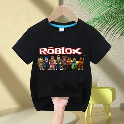 Детская футболка Roblox 2026 100% хлопок – Мальчишеская футболка с коротким рукавом и круглым вырезом с мультяшным принтом, Повседневная и удобная футболка для девочки