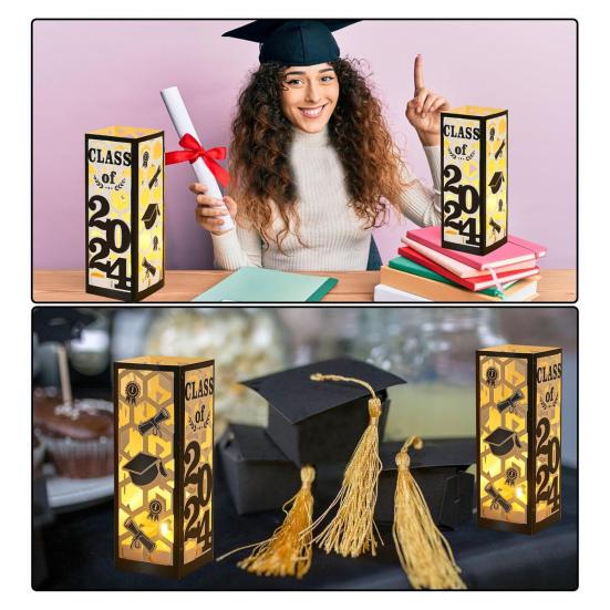 6 шт. освещенных выпускных центральных украшений для выпускного класса 2025 года, фонарики, украшения для выпускного со светодиодной подсветкой для выпускного в колледже, принадлежности для вечеринки