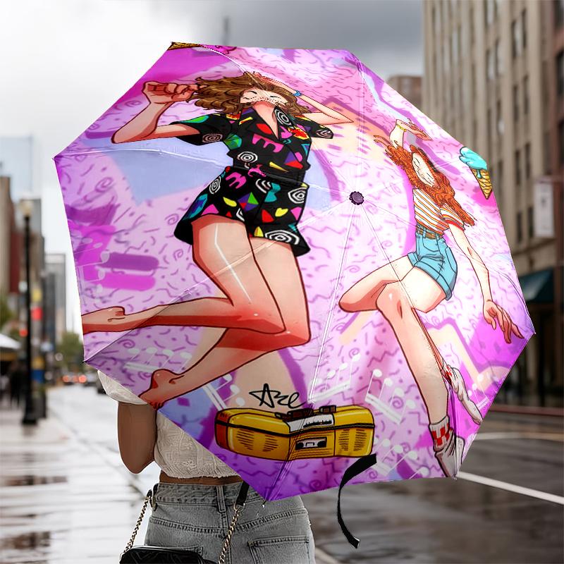 Summer Fun Ice Cream Stranger Umbrella 8-Frame for Travel, camping, Casual Lightweight Portable Umbrella, Essential for every family Holidays Gift