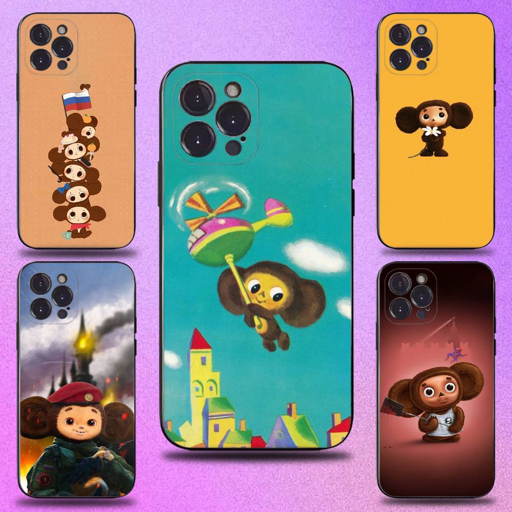 Мультяшный Чебурашка-С Чехол для телефона iPhone 16,15,14,13,12,11 Plus,Pro Max,XS,X,XR,SE,Mini,8,7, Мягкий силиконовый черный чехол