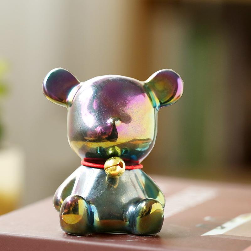 Гальванизированная керамическая скульптура свирепого медведя для рабочего стола, маленькое украшение для интерьера автомобиля, подарочная мультяшная творческая маленькая кукла
