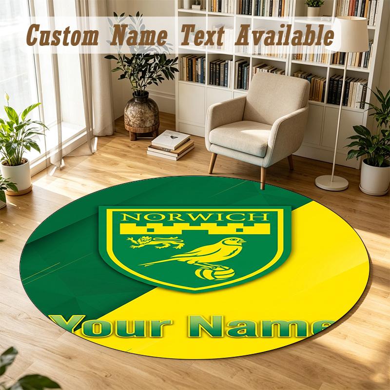 Round Rug Custom NameNorwich City Pattern Non Slip Carpet Home Floor Decor