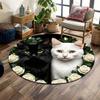 Multiple sizes Black and white cats, white roses Print Round Carpet Living Room Bedroom Table Chair Sofa Decorative Carpet