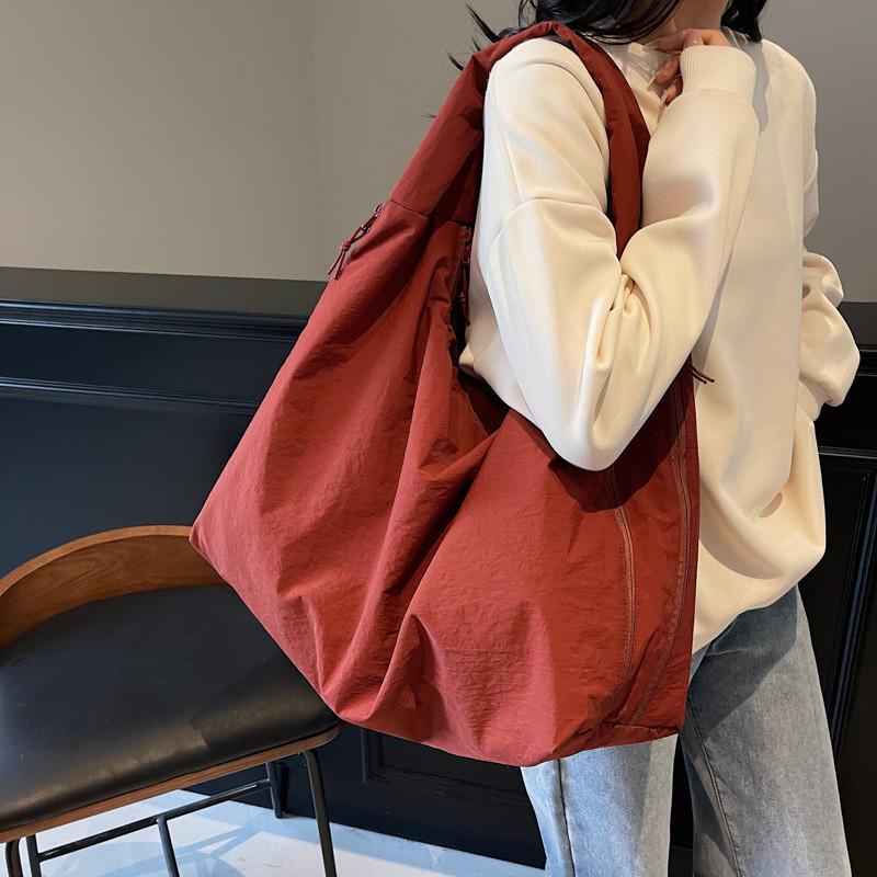 Casual Solid Color Canvas Tote Bag For Women With Large Capacity And Fashionable Stitching For Daily Use