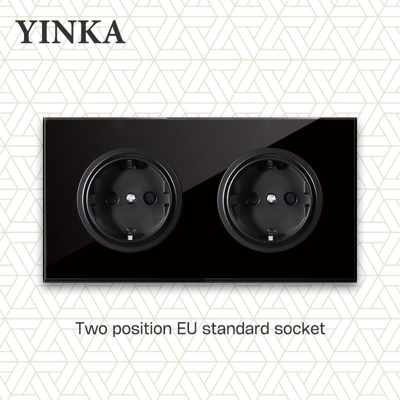 YINKA закаленное стекло 1/2/3/4 Gang 1/2 Way On/Off настенный выключатель светодиодный индикатор FR стандарт ЕС универсальная домашняя розетка