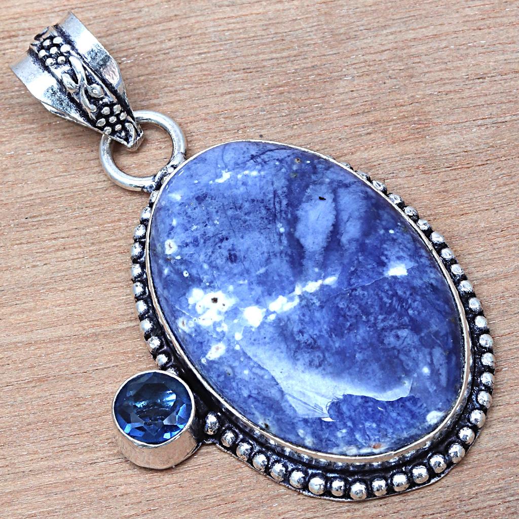 Pendant Blue Sodalite TanzaniteGemstone Valentine'Day Gift Silver Jewelry 2"