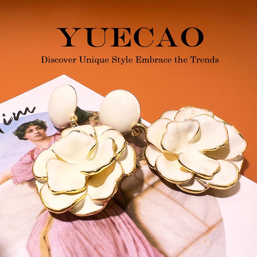 Vintage Enamel Flower Tassel Earrings: European-American Style, Gold-Plated, Elegant Retro Design