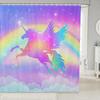 Gradient Purple Shower Curtain, Rainbow Unicorn Bath Glitter Stars, Waterproof Curtains, Dreaming Cartoon Bathroom Deco