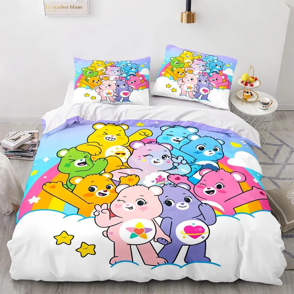 Мультяшный Аниме Набор Пододеяльника Care Bears Каваий Carebears Покрывало Наволочки Комплект Детского Постельного Белья Декор Полный Размер Королевы Королевский Размер