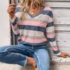 Женская футболка свободного кроя с V-образным вырезом и полосатым принтом, осень-зима