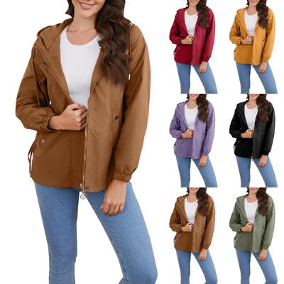 Женская модная ветровка свободного покроя, однотонная, с капюшоном и длинными рукавами, ветрозащитная повседневная куртка