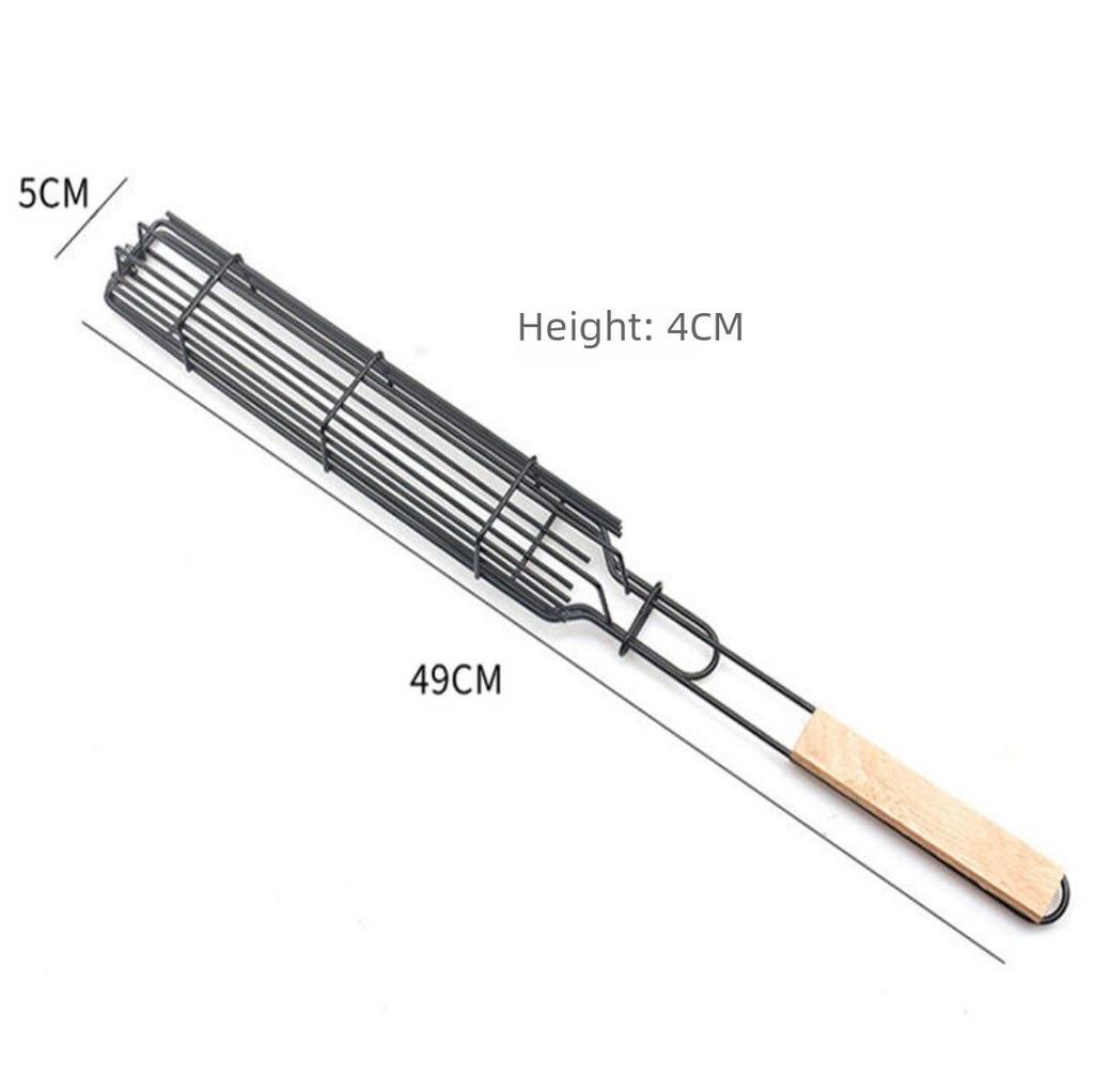 Корзина для жарки сосисок и хот-догов из нержавеющей стали для барбекю с деревянной ручкой