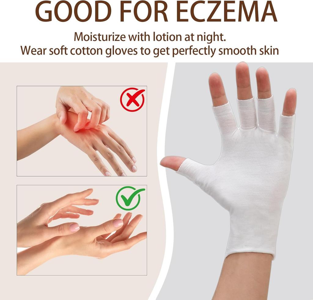 6 piece cotton moisturizing fingerless gloves for nighttime hydration and hand care suitable for dry and eczema prone hands white 2 short fingers
